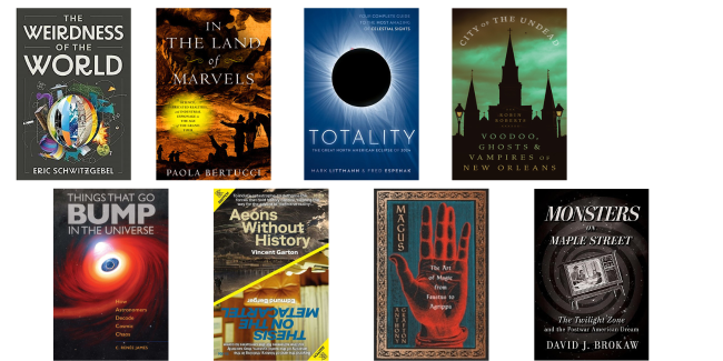 Book jackets for eight different books featured in the accompanying review.